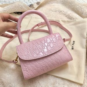 Brand new by far pink mini croc embossed leather crossbody/ handle bag